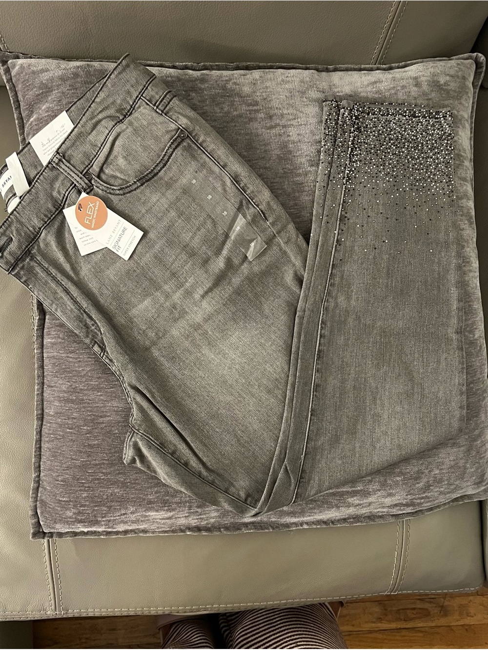 Lane Bryant Grey Skinny Jeans with Hem Rhinestones